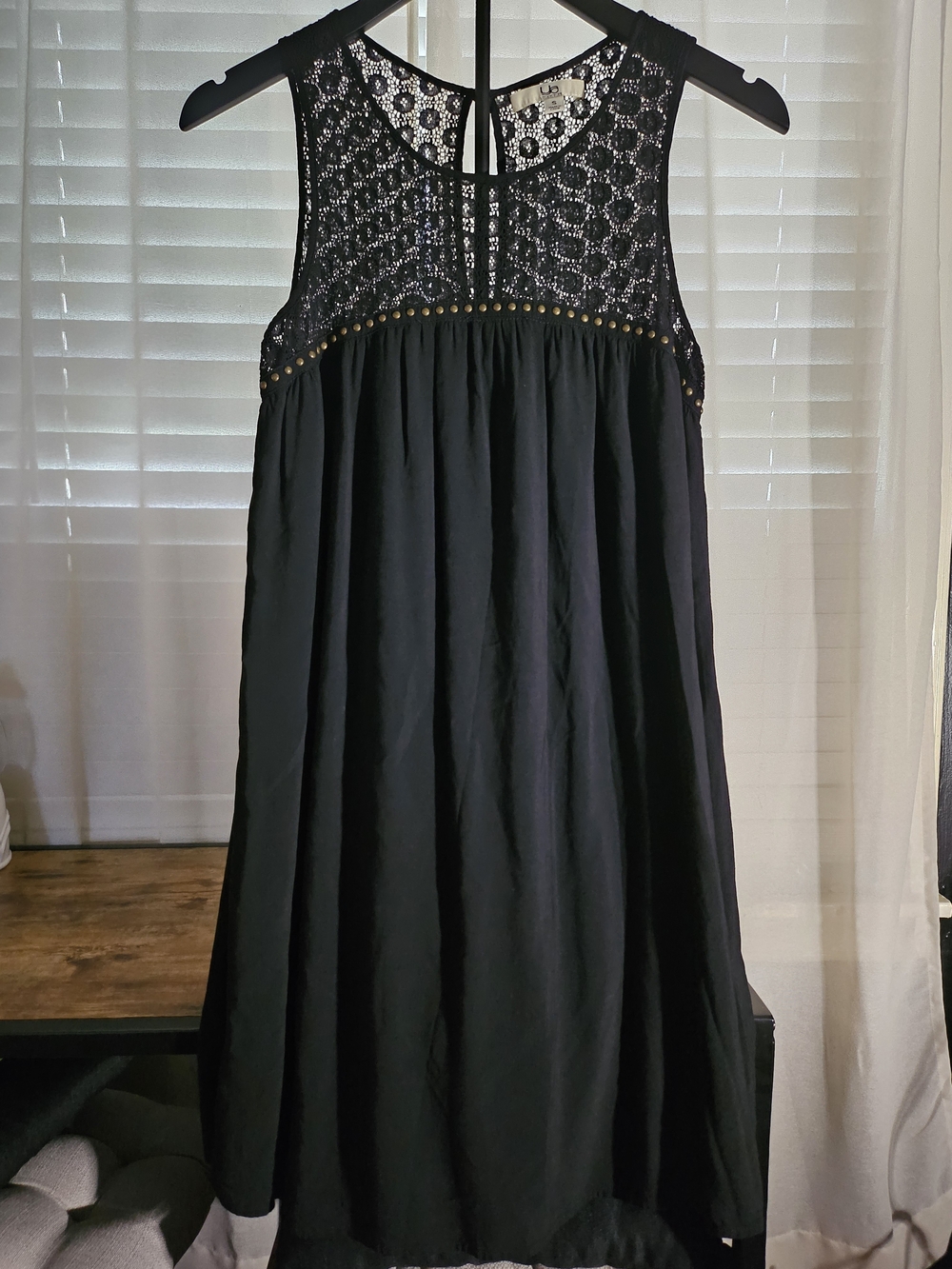 GBG LA Black Sleeveless Midi Dress with Lace Yoke